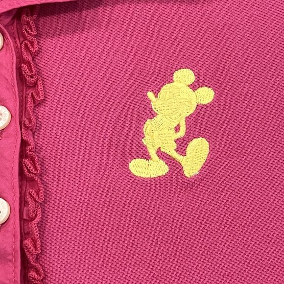 Disney Parks Girls Hot Pink Pique Polo With Yellow Mickey Mouse Ruffle Sz L - Picture 4 of 8